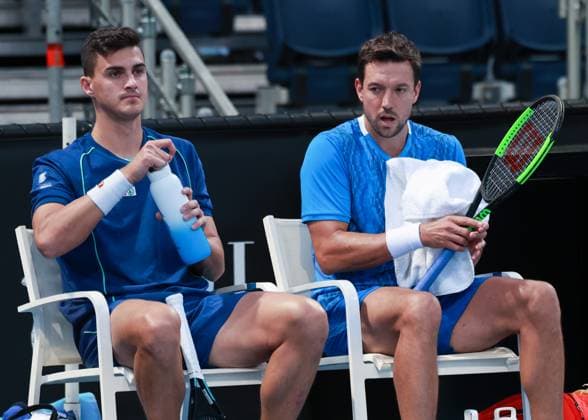 Alexander Erler und Andreas Mies (hellblau), Herren Doppel, Men s Doubles, Australian Open 2024, Melbourne Park, Melbourne, Victoria, Australia. Copyright: xJuergenxHasenkopfx