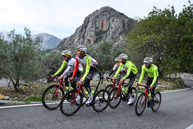 Intermarche Wanty Cycling Team Winter Training Camp {year} L ALFAS DEL PI, SPAIN - JANUARY 16 : Gualdi Simone of Wanty Devo ReUz Technord, Colleoni Kevin (ITA) of Intermarche - Wanty, Rutsch Jonas (GER) of Intermarche - Wanty, Rota Lorenzo (ITA) of Intermarche - Wanty pictured during a training session at the Intermarche Wanty UCI World Team winter stage camp as part of the preparation for the new 2025 season on January 16, 2025 in L Alfas del Pi, Spain, 16 01 2025 L Alfas del Pi Spain  Copyright: xVincentxKalutx