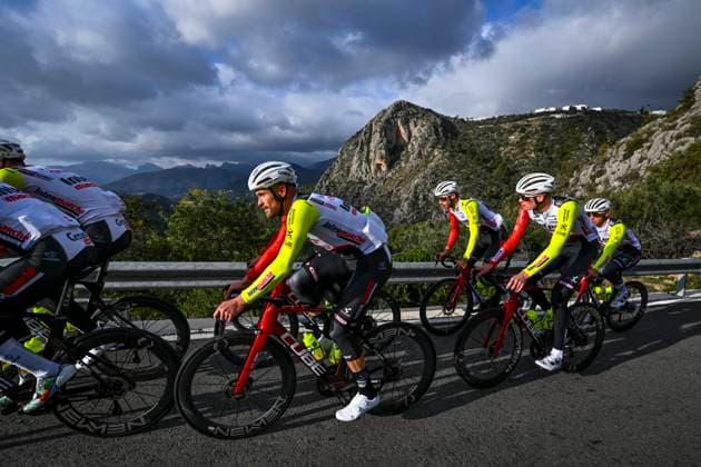 Intermarche Wanty Cycling Team Winter Training Camp {year} L ALFAS DEL PI, SPAIN - JANUARY 16 : Petit Adrien (FRA) of Intermarche - Wanty, Braet Vito (BEL) of Intermarche - Wanty, Van Sintmaartensdijk Roel (NED) of Intermarche - Wanty, Thijssen Gerben (BEL) of Intermarche - Wanty pictured during a training session at the Intermarche Wanty UCI World Team winter stage camp as part of the preparation for the new 2025 season on January 16, 2025 in L Alfas del Pi, Spain, 16 01 2025 L Alfas del Pi Spain  Copyright: xVincentxKalutx