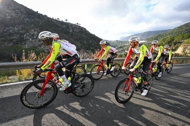 Intermarche Wanty Cycling Team Winter Training Camp {year} L ALFAS DEL PI, SPAIN - JANUARY 16 : Rex Laurenz (BEL) of Intermarche - Wanty, Girmay Biniam (ERI) of Intermarche - Wanty, Artz Huub (NED) of Intermarche - Wanty, Petit Adrien (FRA) of Intermarche - Wanty, Van Sintmaartensdijk Roel (NED) of Intermarche - Wanty during a training session at the Intermarche Wanty UCI World Team winter stage camp as part of the preparation for the new 2025 season on January 16, 2025 in L Alfas del Pi, Spain, 16 01 2025 L Alfas del Pi Spain  Copyright: xVincentxKalutx