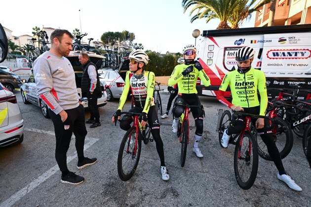 Intermarche Wanty Cycling Team Winter Training Camp {year} L ALFAS DEL PI, SPAIN - JANUARY 16 : Veuchelen Frederik Trainers of Intermarche - Wanty, Meintjes Louis (ZAF) of Intermarche - Wanty, Faure-Prost Alexy (FRA) of Intermarche - Wanty, Petilli Simone (ITA) of Intermarche - Wanty pictured during a training session at the Intermarche Wanty UCI World Team winter stage camp as part of the preparation for the new 2025 season on January 16, 2025 in L Alfas del Pi, Spain, 16 01 2025 L Alfas del Pi Spain  Copyright: xVincentxKalutx