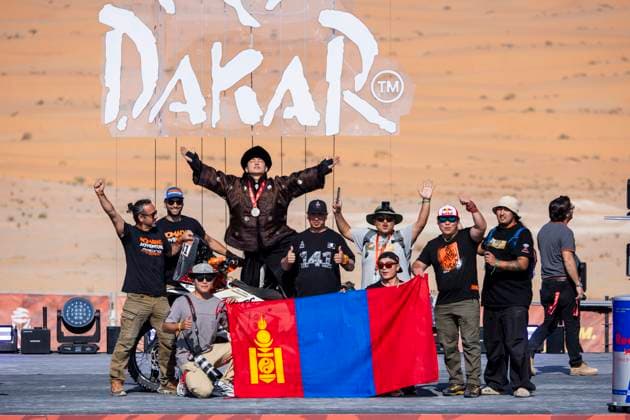 DAKAR 2025 - CEREMONY AND FINISH PODIUM 141 PUREVDORJ Murun (mng), KTM, Nomadas Adventure, FIM W2RC, Rally2, action during the Ceremony and Finish Podium of the Dakar 2025 on January 17, 2025 in Subaytah, Saudi Arabia - SubaytahSaudi Arabia  Copyright: xJULIENxDELFOSSEx