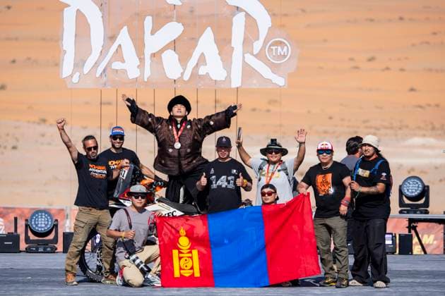 DAKAR 2025 - CEREMONY AND FINISH PODIUM 141 PUREVDORJ Murun (mng), KTM, Nomadas Adventure, FIM W2RC, Rally2, action during the Ceremony and Finish Podium of the Dakar 2025 on January 17, 2025 in Subaytah, Saudi Arabia - SubaytahSaudi Arabia  Copyright: xJULIENxDELFOSSEx