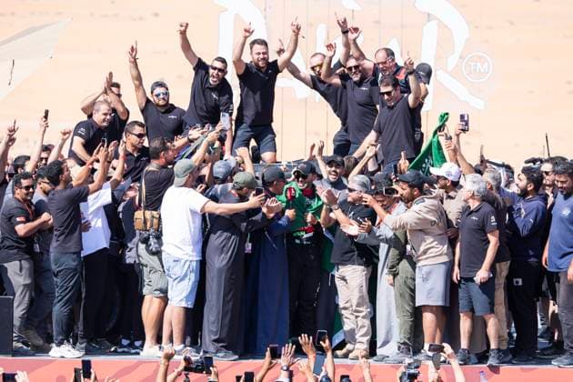 DAKAR 2025 - CEREMONY AND FINISH PODIUM 201 AL RAJHI Yazeed (sau), GOTTSCHALK Timo (ger), Toyota, Yazeed Racing, Overdrive Racing, FIA W2RC, Ultimate, celebrates his win during the Ceremony and Finish Podium of the Dakar 2025 on January 17, 2025 in Subaytah, Saudi Arabia - SubaytahSaudi Arabia  Copyright: xJULIENxDELFOSSEx