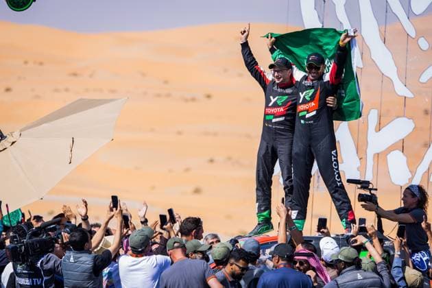 DAKAR 2025 - CEREMONY AND FINISH PODIUM 201 AL RAJHI Yazeed (sau), GOTTSCHALK Timo (ger), Toyota, Yazeed Racing, Overdrive Racing, FIA W2RC, Ultimate, celebrates his win during the Ceremony and Finish Podium of the Dakar 2025 on January 17, 2025 in Subaytah, Saudi Arabia - SubaytahSaudi Arabia  Copyright: xJULIENxDELFOSSEx