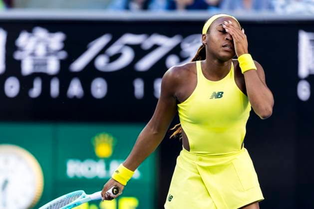 MELBOURNE, VIC - JANUARY 17: Coco Gauff of the United States of America shows her frustration during Round 3 of the 2025 Australian Open on January 17 2025, at Melbourne Park in Melbourne, Australia. (Photo by Jason Heidrich Icon Sportswire) TENNIS: JAN 17 Australian Open EDITORIAL USE ONLY Icon250117195