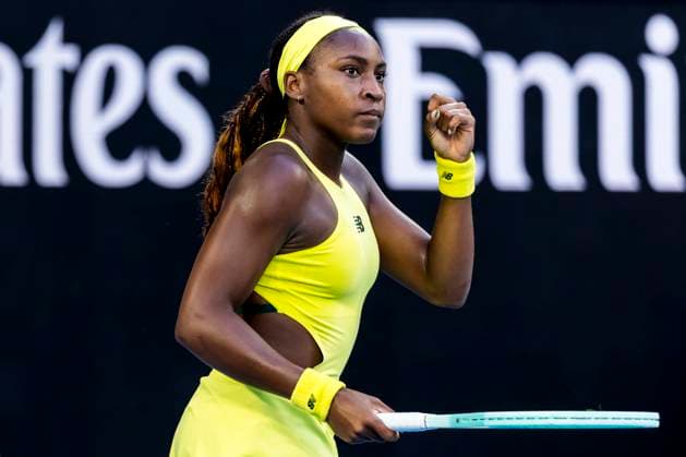 MELBOURNE, VIC - JANUARY 17: Coco Gauff of the United States of America celebrates during Round 3 of the 2025 Australian Open on January 17 2025, at Melbourne Park in Melbourne, Australia. (Photo by Jason Heidrich Icon Sportswire) TENNIS: JAN 17 Australian Open EDITORIAL USE ONLY Icon250117216