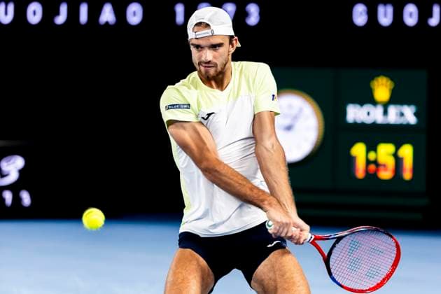 MELBOURNE, VIC - JANUARY 17: Tomas Machac of Czechia in action during Round 3 of the 2025 Australian Open on January 17 2025, at Melbourne Park in Melbourne, Australia. (Photo by Jason Heidrich Icon Sportswire) TENNIS: JAN 17 Australian Open EDITORIAL USE ONLY Icon250117230