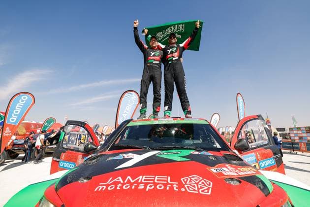 DAKAR 2025 - STAGE 12 201 AL RAJHI Yazeed (sau), GOTTSCHALK Timo (ger), Toyota, Yazeed Racing, Overdrive Racing, FIA W2RC, Ultimate, portrait during the Stage 12 of the Dakar 2025 on January 17, 2025 around Subaytah, Saudi Arabia - SubaytahSaudi Arabia  Copyright: xFREDERICxLExFLOCxHx