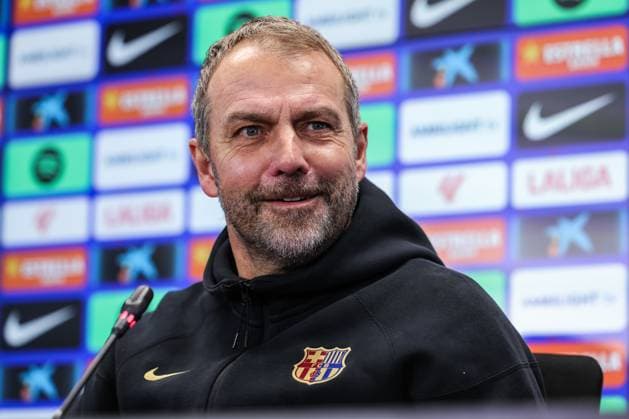 Sport Themen der Woche KW03 Sport Bilder des Tages January 17, 2025, Sant Joan Despi, Barcelona, SPAIN: Hansi Flick, head coach of FC Barcelona, Barca attends his press conference, PK, Pressekonferenz during the training day of FC Barcelona ahead the Spanish League, La Liga EA Sports, football match against Getafe CF at Ciudad Esportiva Joan Gamper on January 17, 2025 in Sant Joan Despi, Barcelona, Spain. Sant Joan Despi SPAIN - ZUMAa181 20250117_zaa_a181_070 Copyright: xJavierxBorregox