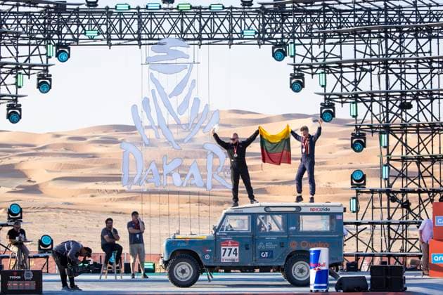 DAKAR 2025 - CEREMONY AND FINISH PODIUM 774 RAISYS KAROLIS (ltu), DAUNORAVICIUS Ignas (ltu), Land-Rover, Karolis Raisys, Dakar Classic, action during the Ceremony and Finish Podium of the Dakar 2025 on January 17, 2025 in Subaytah, Saudi Arabia - SubaytahSaudi Arabia  Copyright: xJULIENxDELFOSSEx