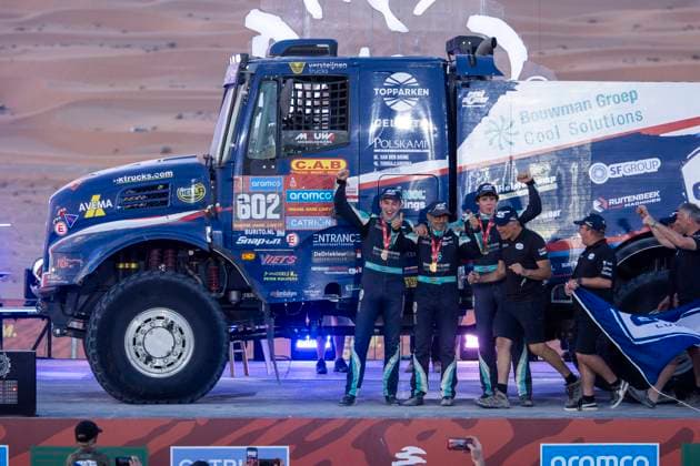 DAKAR 2025 - CEREMONY AND FINISH PODIUM 602 VAN DEN BRINK Mitchel (nld), VAN DE POL Jarno (nld), TORRALLARDONA Moises (spa), Iveco, EUROL Rallysport, Trucks, action during the Ceremony and Finish Podium of the Dakar 2025 on January 17, 2025 in Subaytah, Saudi Arabia - SubaytahSaudi Arabia  Copyright: xJULIENxDELFOSSEx