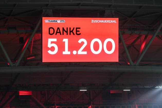 Fussball, 2.Bundesliga Saison 2024 2025 18.Spieltag Fortuna Düsseldorf - SV Darmstadt 98 17.01.2025, MERKUR SPIEL-ARENA ANZEIGETAFEL MIT DER ZUSCHAUERZAHL, 51.200 ZUSCHAUER Düsseldorf MERKUR SPIEL-ARENA Nordrhein-Westfahlen Deutschland
