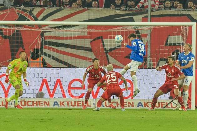 Kilian Corredor (Darmstadt 34) erzielt das Tor zum 2:2 17.01.2025 Fussball Fortuna Duesseldorf vs SV Darmstadt 98, Merkur Spiel-Arena, Duesseldorf, DFB DFL REGULATIONS PROHIBIT ANY USE OF PHOTOGRAPHS AS IMAGE SEQUENCES AND OR QUASI-VIDEO NRW Germany