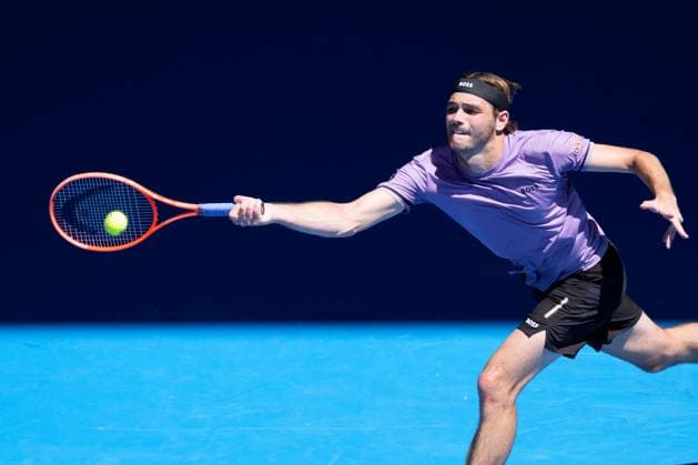 January 18, 2025: 4th seed TAYLOR FRITZ of the USA in action against GAEL MONFILS of France on Margaret Court Arena in a Men s Singles 3rd round match on day 7 of the 2025 Australian Open in Melbourne, Australia. Cal Media Melbourne Australia - ZUMAc04_ 20250118_faf_c04_034 Copyright: xSydneyxLowx