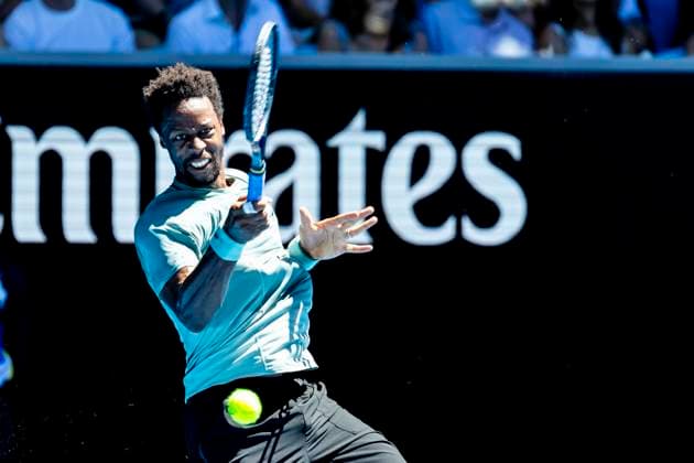 MELBOURNE, VIC - JANUARY 18: Gael Monfils of France in action during Round 3 of the 2025 Australian Open on January 18 2025, at Melbourne Park in Melbourne, Australia. (Photo by Jason Heidrich Icon Sportswire) TENNIS: JAN 18 Australian Open EDITORIAL USE ONLY Icon250118096