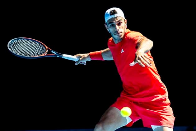 MELBOURNE, VIC - JANUARY 18: Francisco Cerundolo of Argentina in action during Round 3 of the 2025 Australian Open on January 18 2025, at Melbourne Park in Melbourne, Australia. (Photo by Jason Heidrich Icon Sportswire) TENNIS: JAN 18 Australian Open EDITORIAL USE ONLY Icon250118120