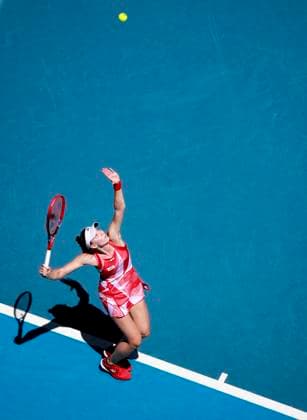 (250118) -- MELBOURNE, Jan. 18, 2025 -- Elena Rybakina serves during the women s singles 3rd round match between Elena Rybakina of Kazakhstan and Dayana Yastremska of Ukraine at Australian Open tennis tournament in Melbourne, Australia, Jan. 18, 2025. ) (SP)AUSTRALIA-MELBOURNE-TENNIS-AUSTRALIAN OPEN-DAY 7 MaxPing 