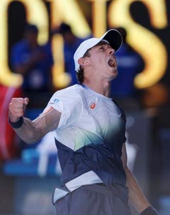 (250118) -- MELBOURNE, Jan. 18, 2025 -- Alex de Minaur celebrates after winning the men s singles 3rd round match between Alex de Minaur of Australia and Francisco Cerundolo of Argentina at Australian Open tennis tournament in Melbourne, Australia, Jan. 18, 2025. ) (SP)AUSTRALIA-MELBOURNE-TENNIS-AUSTRALIAN OPEN-DAY 7 MaxPing 