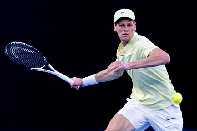 MELBOURNE, VIC - JANUARY 18: Jannik Sinner of Italy in action during Round 3 of the 2025 Australian Open on January 18 2025, at Melbourne Park in Melbourne, Australia. (Photo by Jason Heidrich Icon Sportswire) TENNIS: JAN 18 Australian Open EDITORIAL USE ONLY Icon250118230
