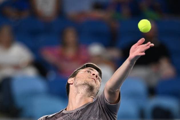TENNIS AUSTRALIAN OPEN, Miomir Kecmanovic of Serbia during his round three match against Holger Rune of Denmark during the 2025 Australian Open at Melbourne Park in Melbourne, Saturday, January 18, 2025. ( NO ARCHIVING, EDITORIAL USE ONLY, NO USE IN BOOKS WITHOUT CONSENT MELBOURNE VICTORIA AUSTRALIA  Copyright: xJAMESxROSSx 20250118122218532176