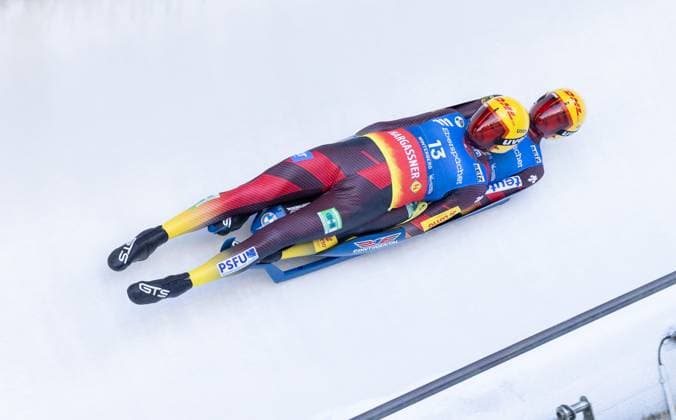Bilder des Jahres 2025, Sport 01 Januar Sport Themen der Woche KW03 Sport Bilder des Tages photographer: FIL Michael Kristen 18.01.2025 6. FIL Eberspächer Luge World Cup and 56. European Championships, VELTINS Ice Arena Winterberg, Nordrhein-Westfalen (GER), WC Germany, Men™s Doubles, picture: Toni Eggert, Florian Müller (GER) *** photographer FIL Michael Kristen 18 01 2025 6 FIL Eberspächer Luge World Cup and 56 European Championships, VELTINS Ice Arena Winterberg, Nordrhein Westfalen GER , WC Germany, Men™s Doubles, picture Toni Eggert, Florian Müller GER