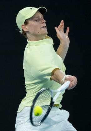 (250118) -- MELBOURNE, Jan. 18, 2025 -- Jannik Sinner hits a return during the men s singles 3rd round match between Jannik Sinner of Italy and Marcos Giron of the United States at Australian Open tennis tournament in Melbourne, Australia, Jan. 18, 2025. ) (SP)AUSTRALIA-MELBOURNE-TENNIS-AUSTRALIAN OPEN-DAY 7 LuixSiuxWai 
