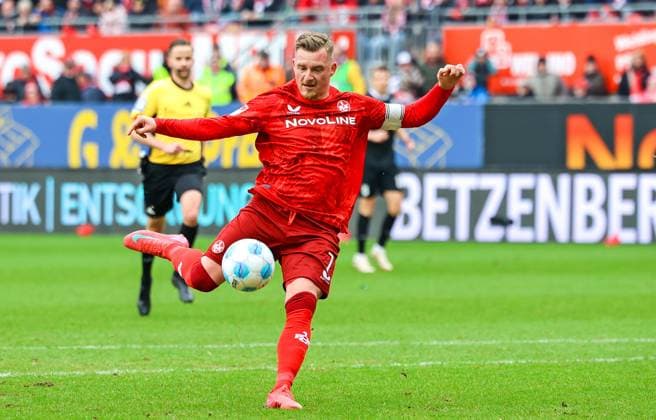 18.01.2025, xmohx, Fussball 2.Bundesliga, 1.FC Kaiserslautern - SSV Ulm 1846 Fußball emspor, v.l. Marlon Ritter (Kaiserslautern) erzielt das 1-1 (DFL DFB REGULATIONS PROHIBIT ANY USE OF PHOTOGRAPHS as IMAGE SEQUENCES and or QUASI-VIDEO) Kaiserslautern