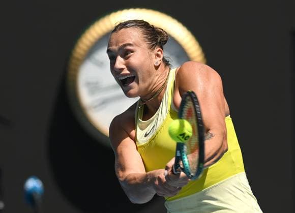 TENNIS AUSTRALIAN OPEN, Aryna Sabalenka of Belarus during her round four match against Mirra Andreeva of Russia during the 2025 Australian Open at Melbourne Park in Melbourne, Sunday, January 19, 2025. ( NO ARCHIVING, EDITORIAL USE ONLY, NO USE IN BOOKS WITHOUT CONSENT MELBOURNE VICTORIA AUSTRALIA  Copyright: xLUKASxCOCHx 20250119183460253102