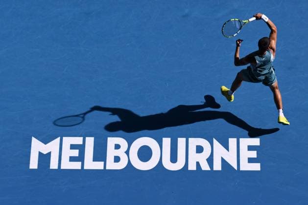 TENNIS AUSTRALIAN OPEN, Carlos Alcaraz of Spain plays a shot during his round four match against Jack Draper of Great Britain during the 2025 Australian Open at Melbourne Park in Melbourne, Sunday, January 19, 2025.( NO ARCHIVING, EDITORIAL USE ONLY, NO USE IN BOOKS WITHOUT CONSENT MELBOURNE VICTORIA AUSTRALIA  Copyright: xJOELxCARRETTx 20250119127977776234