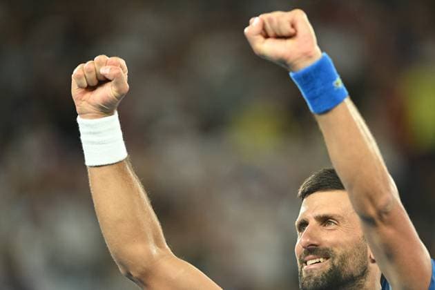TENNIS AUSTRALIAN OPEN, Novak Djokovic of Serbia celebrates winning his round four match against Jiri Lehecka of the The Czech Republic during the 2025 Australian Open at Melbourne Park in Melbourne, Sunday, January 19, 2025. ( NO ARCHIVING, EDITORIAL USE ONLY, NO USE IN BOOKS WITHOUT CONSENT MELBOURNE VICTORIA AUSTRALIA  Copyright: xLUKASxCOCHx 20250119191797969699