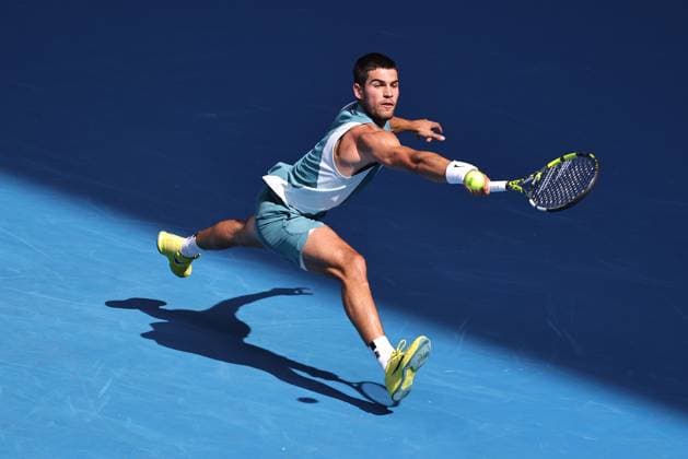 Carlos Alcaraz, ESP, during fourth round of 2025 Australian Open in Melbourne, 19 01 2025; -