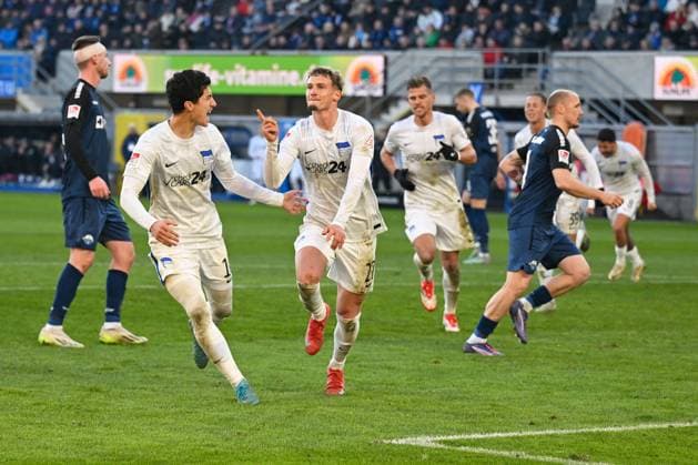Paderborn, Home Deluxe Arena, 19.01.25, GER, Herren, 2.Bundesliga, Saison 2024-2025, SC Paderborn 07 - Hertha BSC Berlin Bild: Michael CUISANCE (Hertha BSC) jubelt nach seinem Tor zum 0:2 Only for editorial use! DFL regulations prohibit any use of photographs as image sequences and or quasi-video. NRW Deutschland