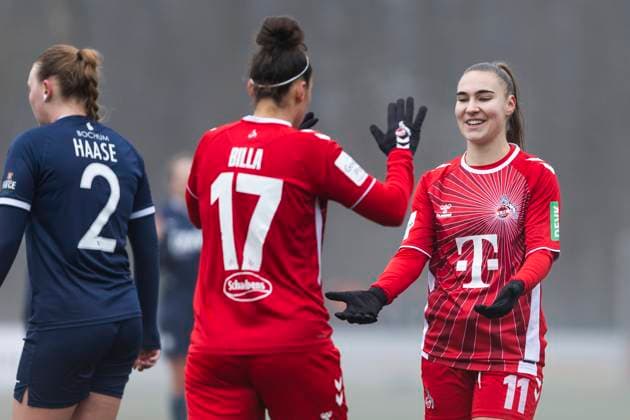 Testspiel Frauen: 1. FC Köln - VfL Bochum, 19.01.2025 Nicole Billa (1. FC Köln, 17) jubelt nach ihrem Tor mit Alena Bienz (1. FC Köln, 11). Testspiel Frauen, 1. FC Köln - VfL Bochum, am 19.01.2025, Geißbockheim, Köln Copyright: xBEAUTIFULxSPORTS Meuselx
