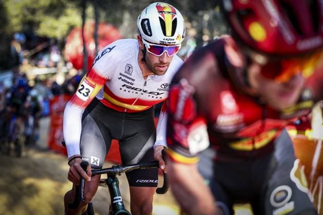Spanish Felipe Orts Lloret pictured in action during the men s elite race at the cyclocross cycling event in Benidorm, Spain, Sunday 19 January 2025, stage 12 14 in the UCI World Cup competition. DAVIDxPINTENS  x110727001x