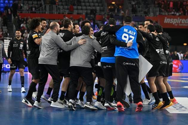 Croatia, Zagreb, 190125. Arena Zagreb. IHF World Handball Championship 2025 - Croatia Denmark Norway. The match of the 3rd round of group H, Egypt - Croatia. In the photo: celebration of the players of Egypt. Photo: Damir Krajac CROPIX Zagreb Croatia Copyright: xxDamirxKrajacx 0796006153st