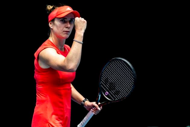 MELBOURNE, VIC - JANUARY 20: Elina Svitolina of Ukraine celebrates during Round 4 of the 2025 Australian Open on January 20 2025, at Melbourne Park in Melbourne, Australia. (Photo by Jason Heidrich Icon Sportswire) TENNIS: JAN 20 Australian Open EDITORIAL USE ONLY Icon250120011