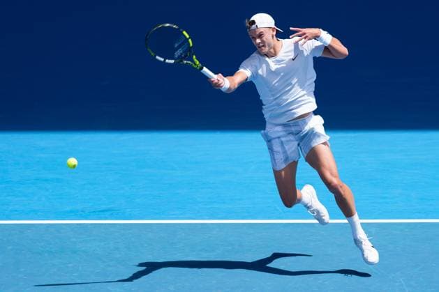 January 20, 2025: 13th seed HOLGER RUNE of Denmark in action against 1st seed JANNIK SINNER of Italy on Rod Laver Arena in a Men s Singles 4th round match on day 9 of the 2025 Australian Open in Melbourne, Australia. Cal Media Melbourne Australia - ZUMAc04_ 20250120_faf_c04_019 Copyright: xSydneyxLowx
