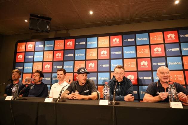 20-01-2025 Conferenza Stampa Vigilia Tour Down Under 2025; 2025, Jayco - Alula; 2025, Ineos Grenadiers; 2025, Uae Team Emirates - Xrg; 2025, Red Bull - Bora Hansgrohe; 2025, Israel - Premier Tech; Durbridge, Luke; Geraint, Thomas; Vine, Jai; Welsford, Sam; Williams, Stephen; O grady, Stuart; Adelaide Hotel Hilton;
