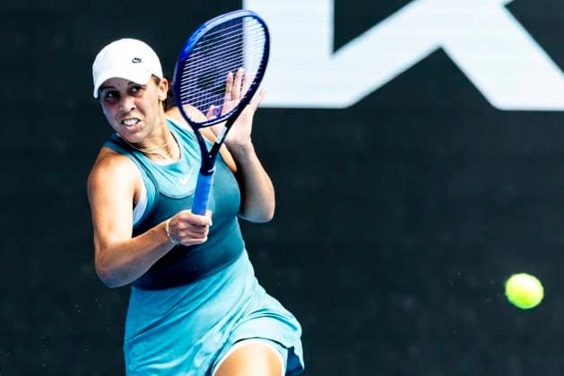 MELBOURNE, VIC - JANUARY 20: Madison Keys of the United States of America in action during Round 4 of the 2025 Australian Open on January 20 2025, at Melbourne Park in Melbourne, Australia. (Photo by Jason Heidrich Icon Sportswire) TENNIS: JAN 20 Australian Open EDITORIAL USE ONLY Icon250120062