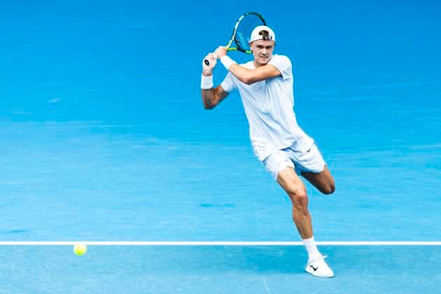 MELBOURNE, VIC - JANUARY 20: Holger Rune of Denmark in action during Round 4 of the 2025 Australian Open on January 20 2025, at Melbourne Park in Melbourne, Australia. (Photo by Jason Heidrich Icon Sportswire) TENNIS: JAN 20 Australian Open EDITORIAL USE ONLY Icon250120127