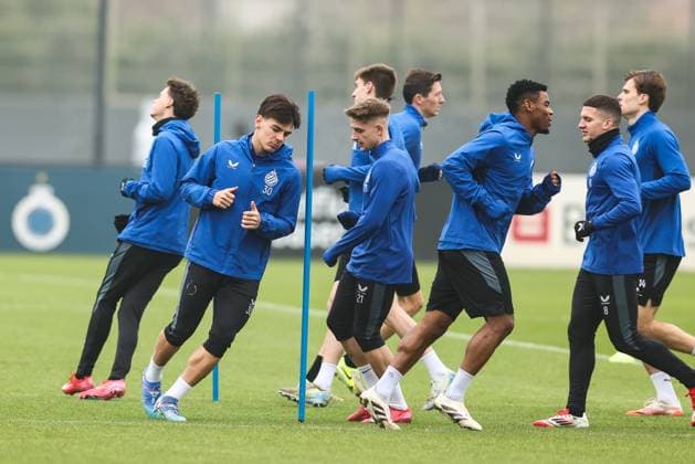 Club s players pictured during a training session of Belgian Club Brugge KV, Monday 20 January 2025 in Brugge. Tomorrow, they will play against Italian club Juventus, on the seventh day (out of 8) of the UEFA Champions League league phase. BRUNOxFAHY  x110772684x