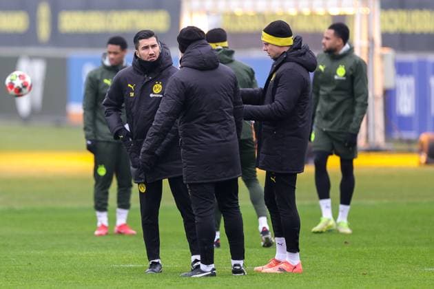 20.01.2025, Abschlusstraining Borussia Dortmund, UEFA Champions League, v. l. Trainer Nuri Sahin (Borussia Dortmund), Co-Trainer Lukasz Piszczek (Borussia Dortmund), Dortmund BVB Trainingsgelände NRW Deutschland xRHR-FOTO DEx Copyright: DennisxEwert RHR-FOTOx RHR-FOTO DE