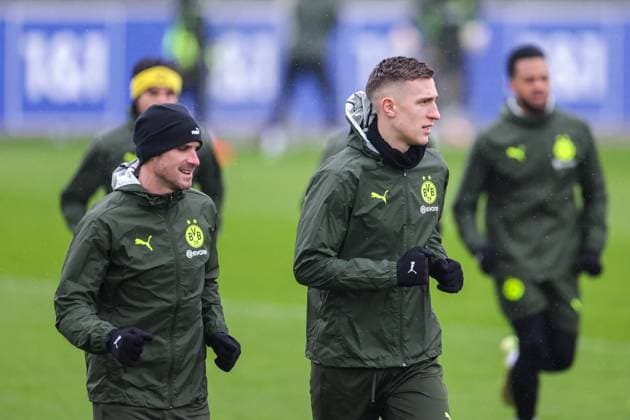 20.01.2025, Abschlusstraining Borussia Dortmund, UEFA Champions League, v. l. Pascal Groß (Borussia Dortmund), Nico Schlotterbeck (Borussia Dortmund), Dortmund BVB Trainingsgelände NRW Deutschland xRHR-FOTO DEx Copyright: DennisxEwert RHR-FOTOx RHR-FOTO DE