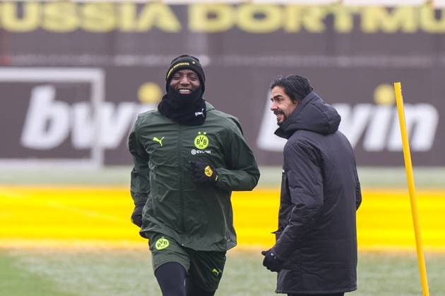 20.01.2025, Abschlusstraining Borussia Dortmund, UEFA Champions League, Serhou Guirassy (Borussia Dortmund) lacht, Dortmund BVB Trainingsgelände NRW Deutschland xRHR-FOTO DEx Copyright: DennisxEwert RHR-FOTOx RHR-FOTO DE