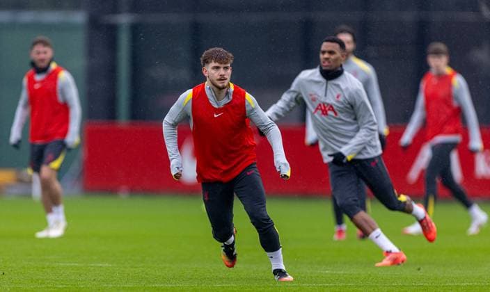 Football - UEFA Champions League - League Phase - Liverpool FC v LOSC Lille - MD-1 LIVERPOOL, ENGLAND - Monday, January 20, 2025: Liverpool s Harvey Elliott during a training session at the AXA Training Centre ahead of the UEFA Champions League match between Liverpool FC and LOSC Lille. (Photo by David Rawcliffe Propaganda) LIVERPOOL AXA Training Centre MERSEYSIDE ENGLAND  Copyright: xDavidxRawcliffex P2025-01-20-Liverpool_Lille_MD-1-9