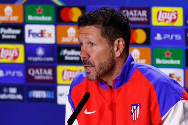 January 20, 2025, Madrid, Madrid, SPAIN: Diego Pablo Simeone, head coach of Atletico de Madrid, attends his press conference, PK, Pressekonferenz ahead of the UEFA Champions League, football match against Bayer 04 Leverkusen, at Riyadh Air Metropolitano on January 20, 2025, in Madrid, Spain. Madrid SPAIN - ZUMAa181 20250120_zaa_a181_041 Copyright: xDennisxAgyemanx