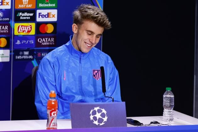January 20, 2025, Madrid, Madrid, SPAIN: Pablo Barrios of Atletico de Madrid attends his press conference, PK, Pressekonferenz ahead of the UEFA Champions League, football match against Bayer 04 Leverkusen, at Riyadh Air Metropolitano on January 20, 2025, in Madrid, Spain. Madrid SPAIN - ZUMAa181 20250120_zaa_a181_061 Copyright: xDennisxAgyemanx