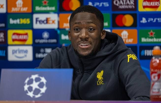Football - UEFA Champions League - League Phase - Liverpool FC v LOSC Lille - MD-1 LIVERPOOL, ENGLAND - Monday, January 20, 2025: Liverpool s Ibrahima KonatÃ during a press conference, PK, Pressekonferenz at Anfield ahead of the UEFA Champions League game between Liverpool FC and LOSC Lille. (Photo by David Rawcliffe Propaganda) LIVERPOOL Anfield MERSEYSIDE ENGLAND  Copyright: xDavidxRawcliffex P2025-01-20-Liverpool_Lille_MD-1-65