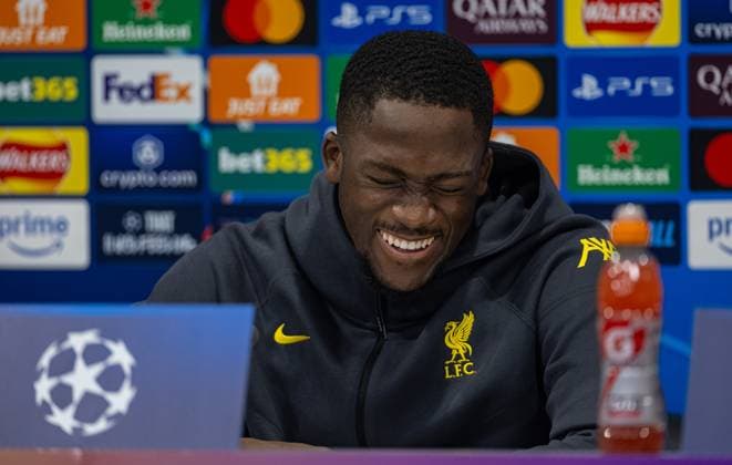 Football - UEFA Champions League - League Phase - Liverpool FC v LOSC Lille - MD-1 LIVERPOOL, ENGLAND - Monday, January 20, 2025: Liverpool s Ibrahima KonatÃ during a press conference, PK, Pressekonferenz at Anfield ahead of the UEFA Champions League game between Liverpool FC and LOSC Lille. (Photo by David Rawcliffe Propaganda) LIVERPOOL Anfield MERSEYSIDE ENGLAND  Copyright: xDavidxRawcliffex P2025-01-20-Liverpool_Lille_MD-1-72